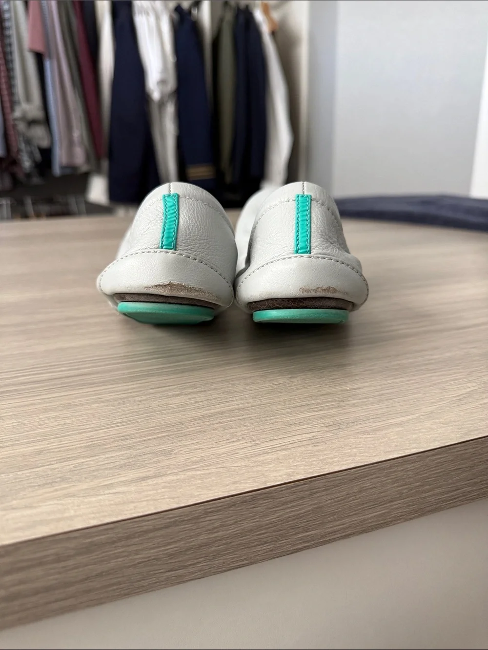 Tieks Women's Pale Blue Leather Ballet Flats with Teal Heel Tab
